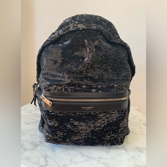 Brand new Saint Laurent YSL CLASSIC CITY SEQUIN BACKPACK IN NERO-ARGENTO. - Picture 8 of 11